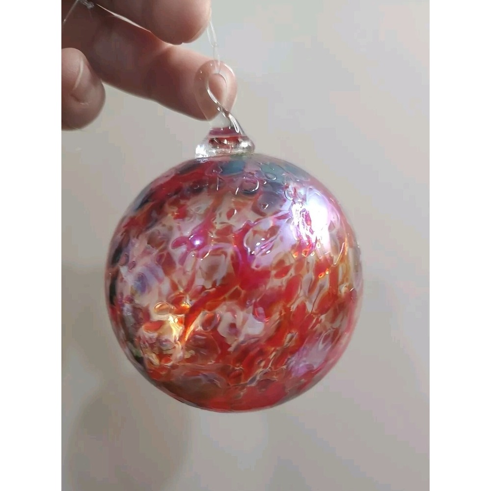 Hand Blown Glass Ornament Ball Hanging Friendship Holiday Christmas Red Blue A6